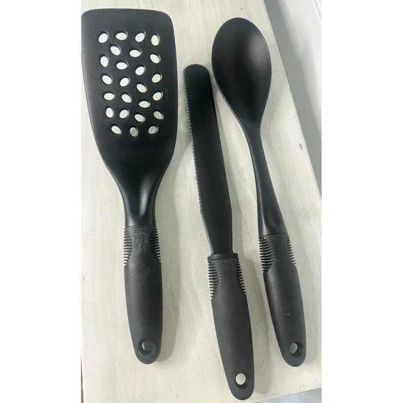 Lot of 3 OXO Good Grips Black Nylon Slotted Turner/ Spatula & Spoon - Picture 1 of 3